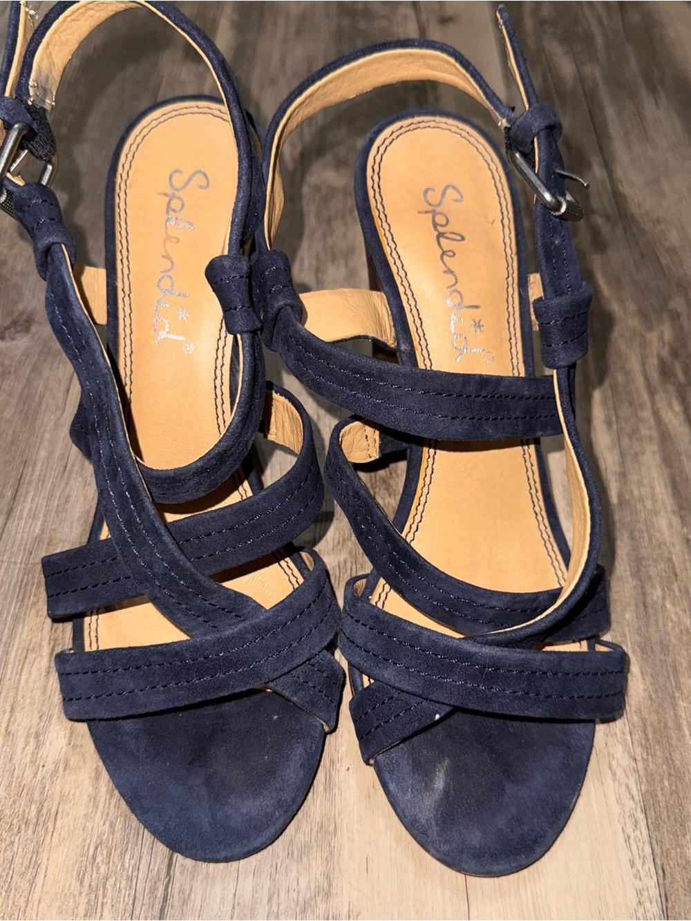 Splendid Navy Suede Strappy Block Heel Sandals - Picture 13 of 13